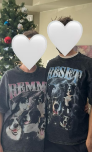 Exemplo de t-shirt personalizada com foto do animal de estimação em estilo vintage anos 90