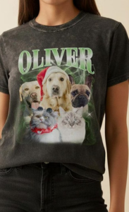 Exemplo de t-shirt personalizada com foto do cão em estilo vintage anos 90