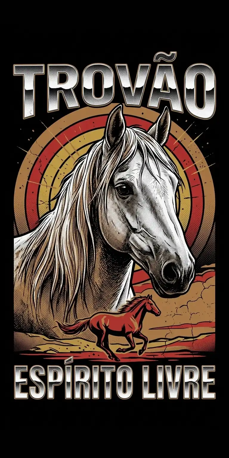 Design de t-shirt personalizada com um cavalo, desenhado à mão em estilo vintage anos 90