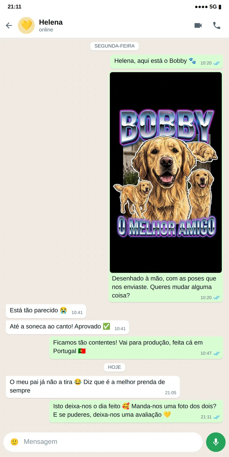 Exemplo de t-shirt personalizada aprovada por WhatsApp, uma prenda para donos de cães