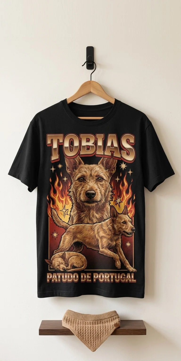 T-shirt personalizada com o cão Tobias em estilo vintage anos 90