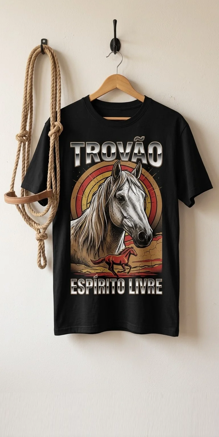 T-shirt personalizada com o cavalo Trovão em estilo vintage anos 90