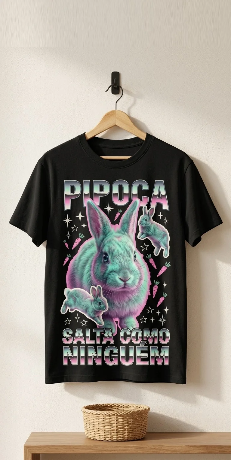 T-shirt personalizada com o coelho Pipoca em estilo vintage anos 90