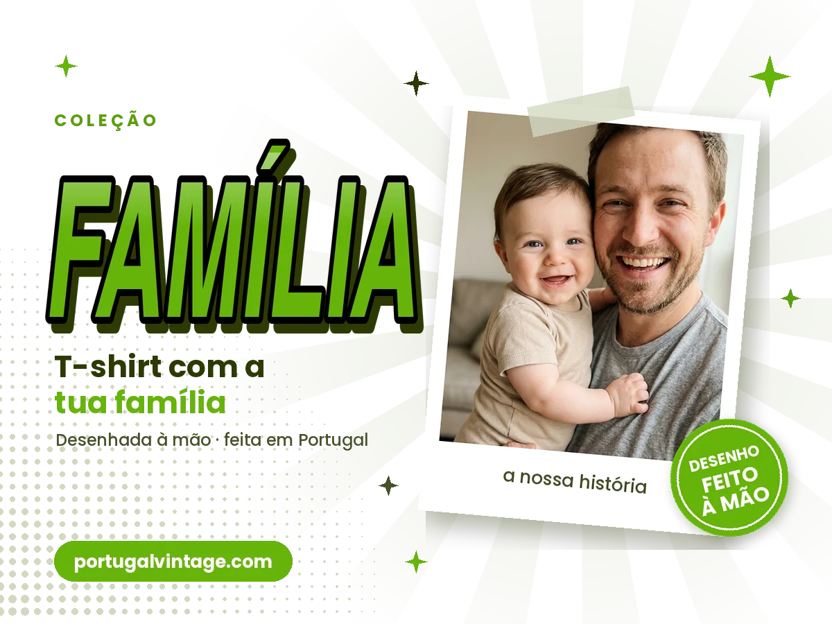 T-shirt personalizada com a foto da família e do bebé, em estilo vintage anos 90
