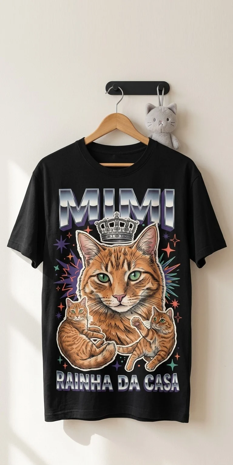 T-shirt personalizada com a gata Mimi em estilo vintage anos 90
