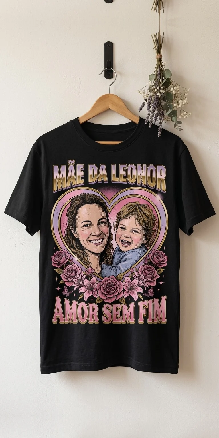 T-shirt personalizada para mãe e filha, desenhada à mão a partir da foto